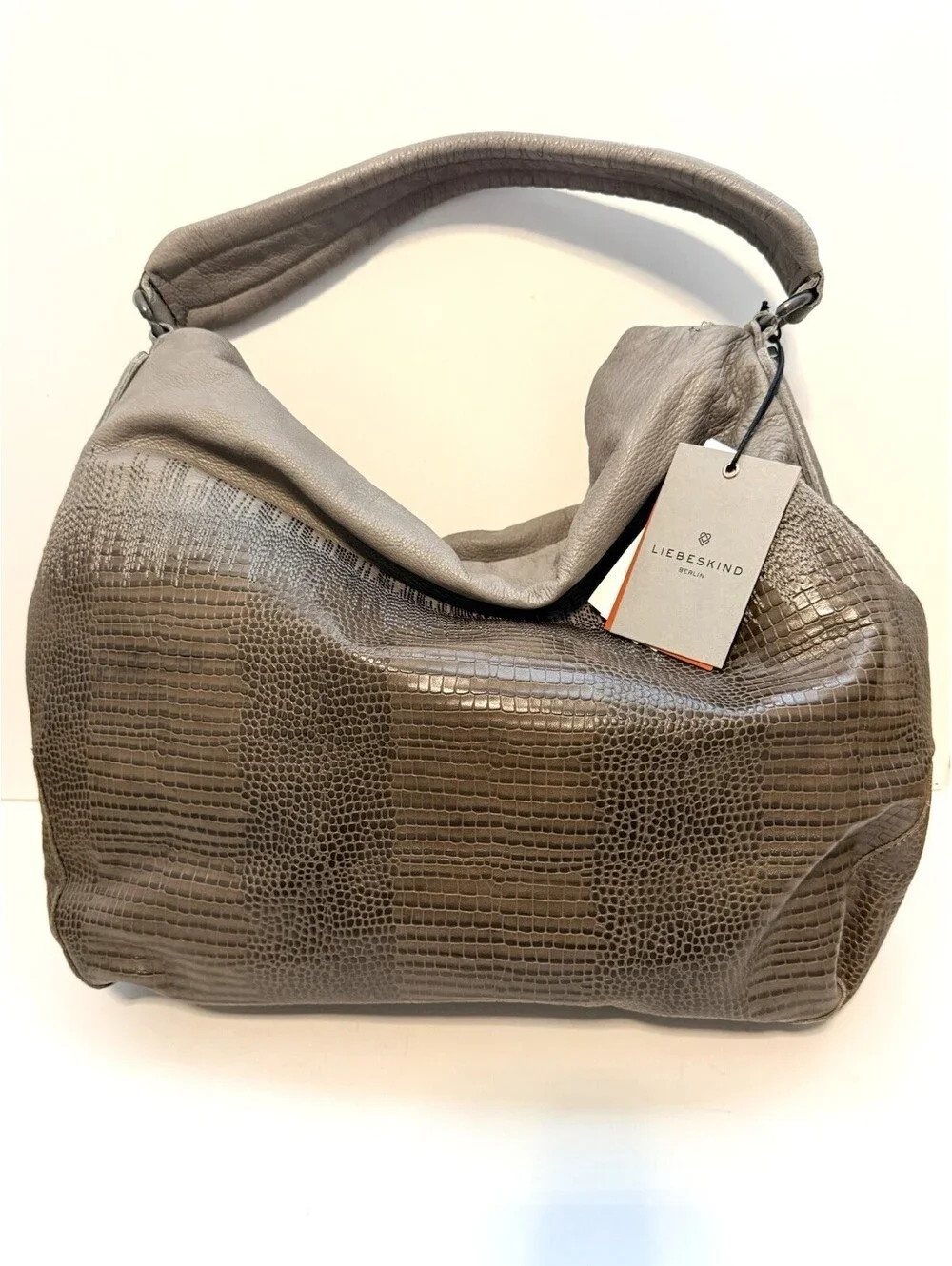 Liebeskind Berlin Leather Hobo Shoulder Bag Taupe Lizard Embossed NWT Dust Bag - Picture 7 of 9